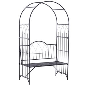 Outsunny 43.25-in W x 79.9-in H Black Steel Garden Arbour Bench