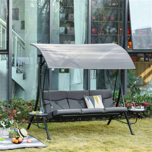 Outsunny Swing Chair 3 person Black Steel Outdoor Swing 84A 162 RONA