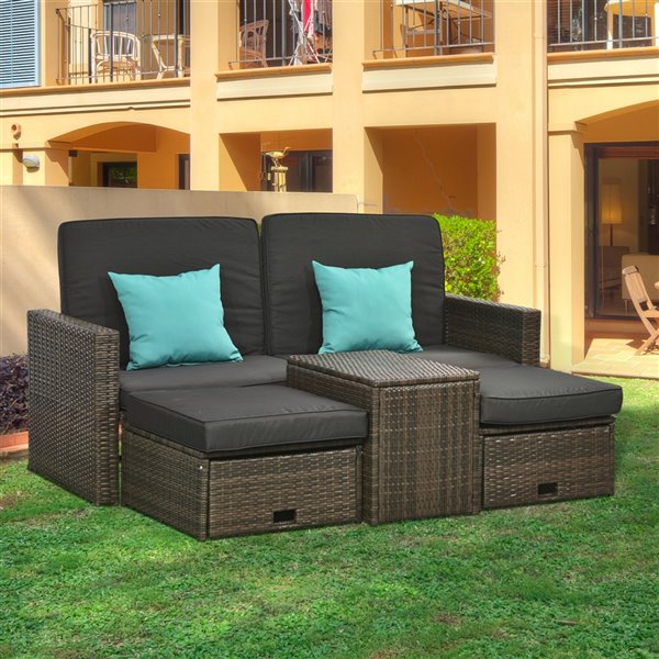 Outsunny 5Piece Metal Frame and Wicker Patio Conversation Set With