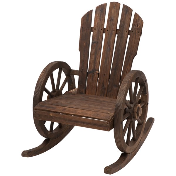 Outsunny Brown Wood Slatted Design Adirondack Rocking Chair with Brown ...