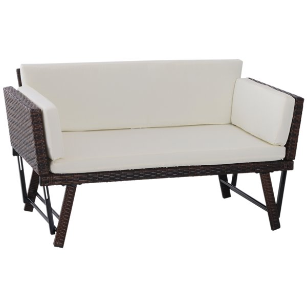 Image of Outsunny | Convertible Sofa Bed Rattan Outdoor Loveseat With Brown Wicker Frame - Cushions Included | Rona
