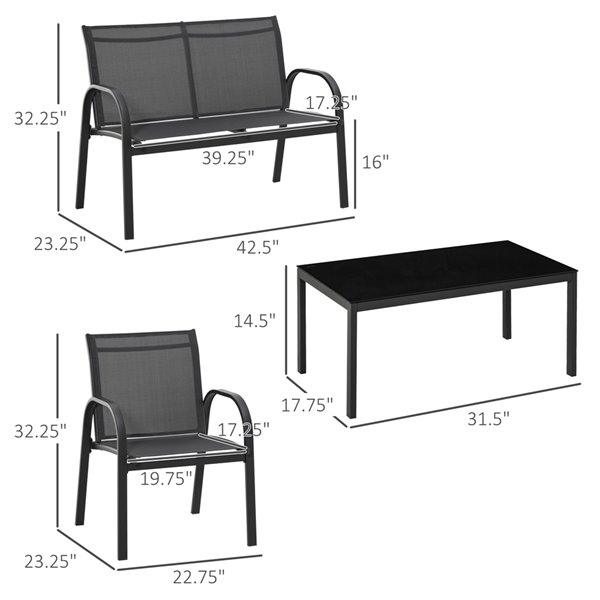Outsunny 4-Piece Metal Frame Patio Furniture Set