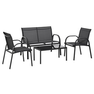 Ensemble de meubles de patio à structure métallique noir 4 pièces Outsunny