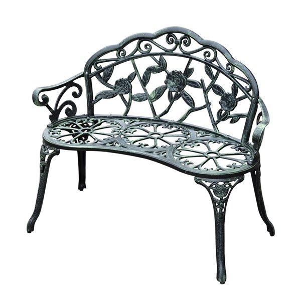 Image of Outsunny | 39.25-In W X 30.7-In H Antique Green Cast Aluminum Antique Rose Style Bench | Rona