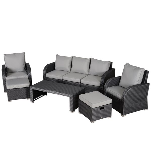 Outsunny 6-Piece Metal Frame and Wicker Patio Conversation Sofa Set ...