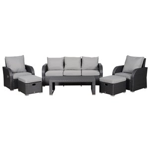 Outsunny 6-Piece Metal Frame and Wicker Patio Conversation Sofa Set With Cushion(s) Included