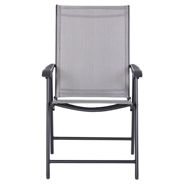 Outsunny Set of 2 Black Steel Stationary Foldable Garden Chair with Grey Solid Seat