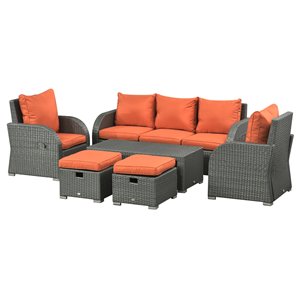 Ensemble de conversation 6 pièces à structure en métal Outsunny avec coussin orange