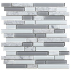 Tuile murale en verre/marbre Noriker de Speedtiles, 12 po x 12 po, blanc et gris pâle, paquet de 6