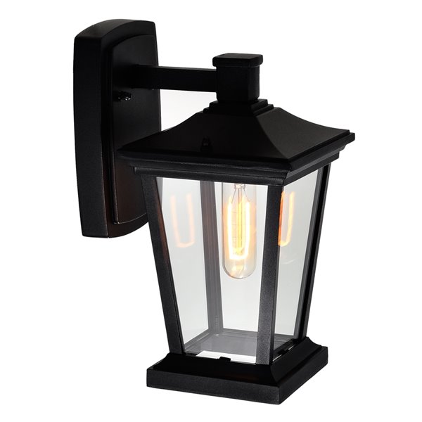 CWI Lighting Leawood 12.4-in H Black Hardwired Medium Base (E-26) Outdoor Wall Light