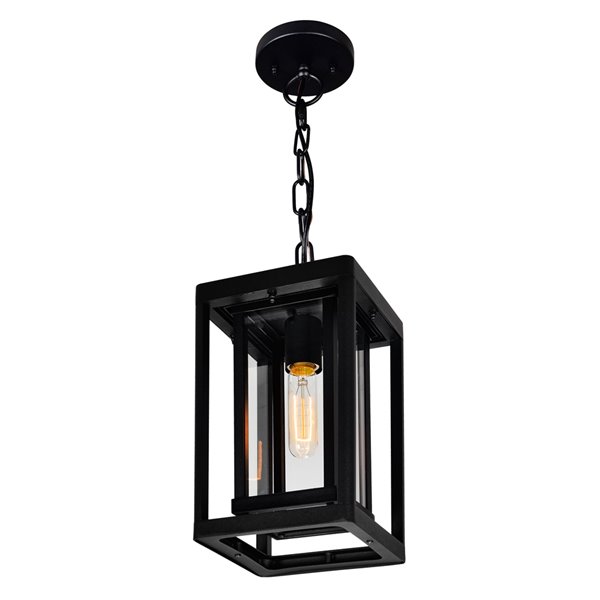 CWI Lighting Mulvane Black Farmhouse Clear Glass Lantern Led Mini Pendant Light