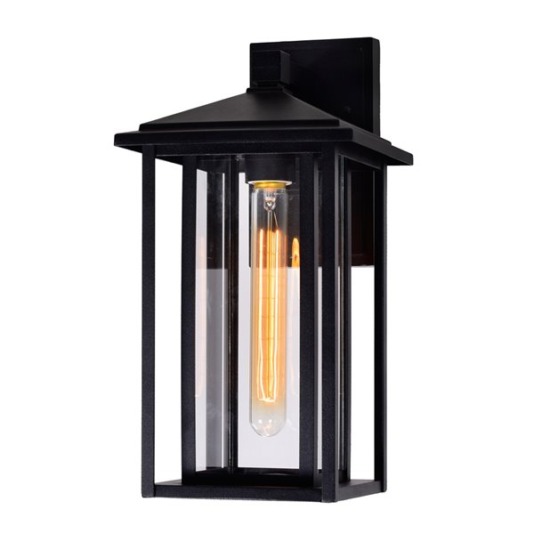 CWI Lighting Crawford 15-in H Black Hardwired Medium Base (E-26) Outdoor Wall Light