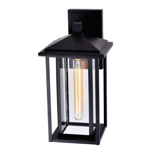 CWI Lighting Crawford 15-in H Black Hardwired Medium Base (E-26) Outdoor Wall Light