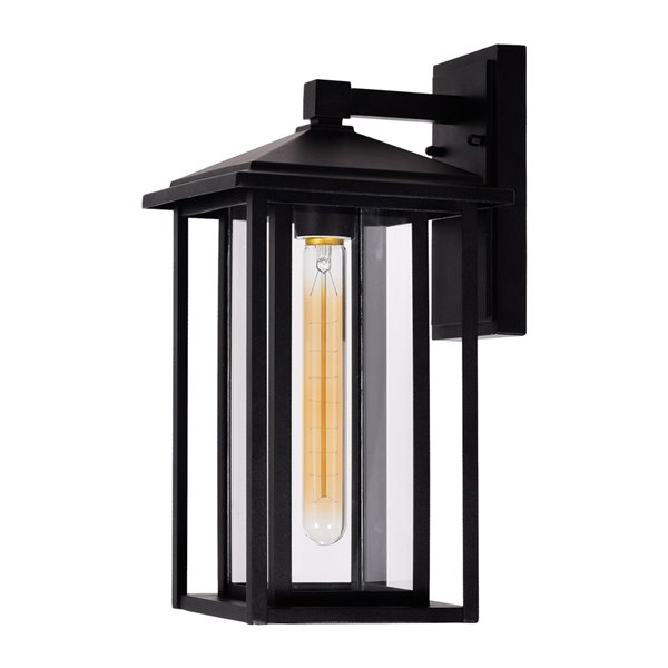 CWI Lighting Crawford 15-in H Black Hardwired Medium Base (E-26) Outdoor Wall Light