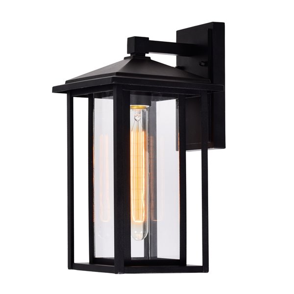 CWI Lighting Crawford 15-in H Black Hardwired Medium Base (E-26) Outdoor Wall Light