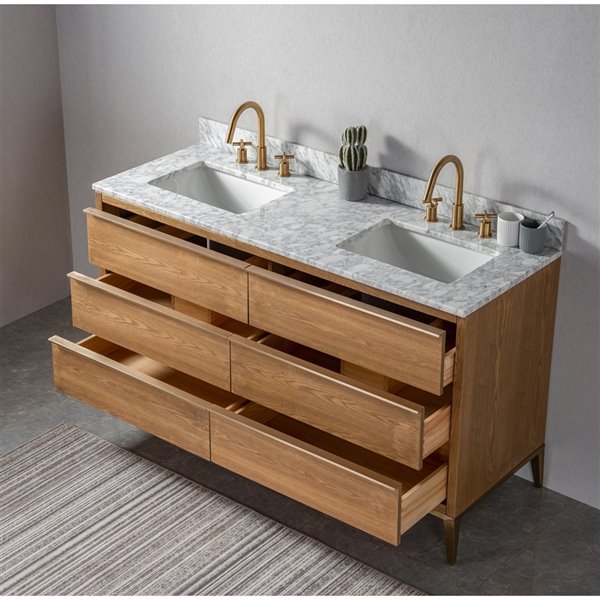 Light Oak Double Sink Bathroom Vanity, 60 Inch Double Vanity With Top
