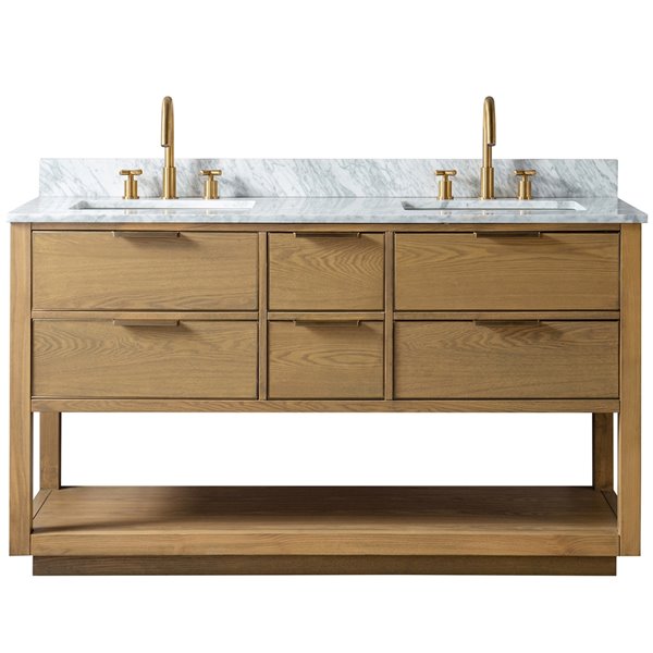 Light Oak Double Sink Bathroom Vanity, How To Install Double Sink Vanity Top