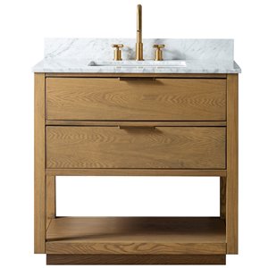 KINWELL 30-in Light Oak Single Sink Bathroom Vanity with White Marble Top and 1 Drawer