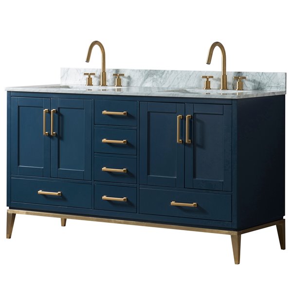 Blue Double Sink Bathroom Vanity, How To Install Double Sink Vanity Top