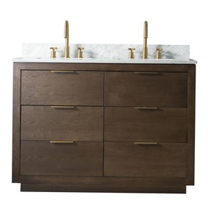 Kinwell 48-in Dark Oak Double Sink Bathroom Vanity with White Marble Top