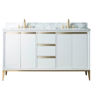 Kinwell 60-in White Double Sink Bathroom Vanity with White Marble Top