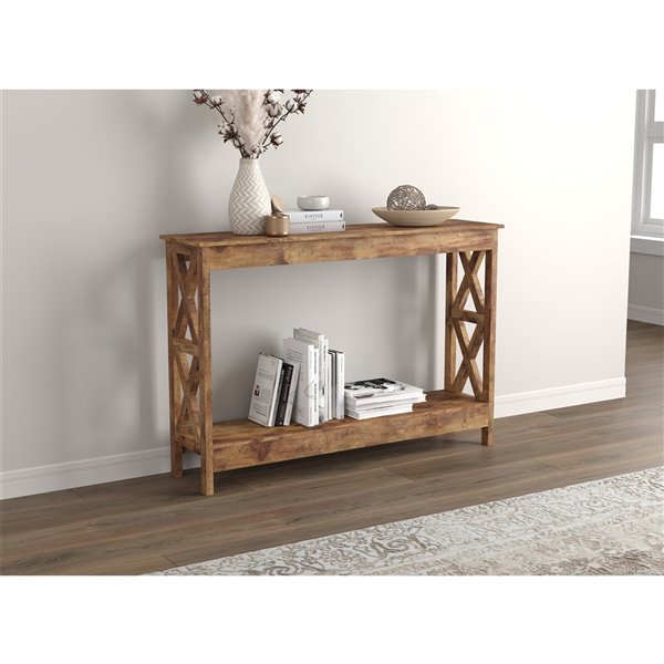 Safdie & Co. Brown MDF Farmhouse Console Table