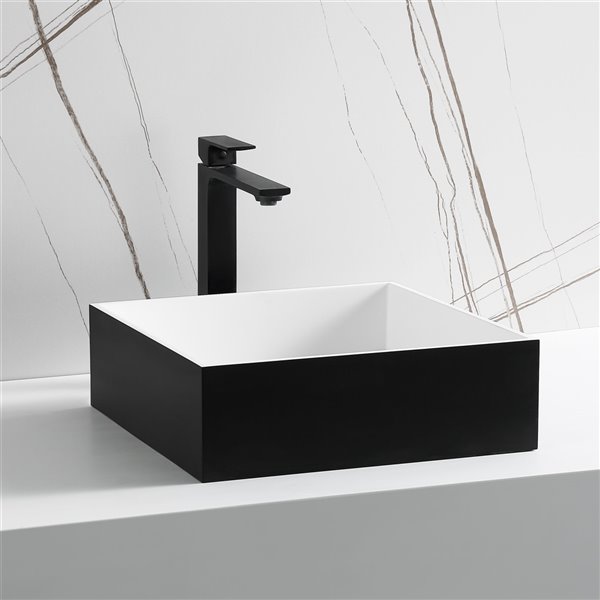 ALFI brand Black and White Resin Vessel Square Bathroom Sink with Drain (15.13-in x 15.13-in)