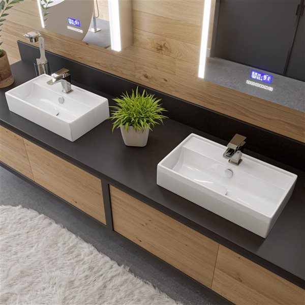 ALFI brand White Porcelain Wall-Mount Rectangular Bathroom Sink with Overflow Drain (21.38-in x 12.25-in)