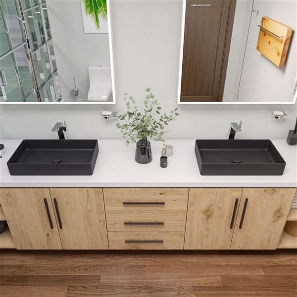 ALFI brand Black Matte Porcelain Vessel Rectangular Bathroom Sink (24-in x 13.63-in)
