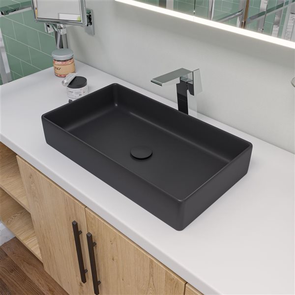 ALFI brand Black Matte Porcelain Vessel Rectangular Bathroom Sink (24-in x 13.63-in)