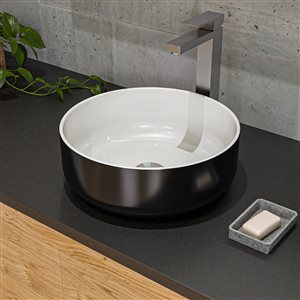 Alfi Brand Black and White Porcelain Vessel Round Bathroom Sink (15.5-in x 15.5-in)