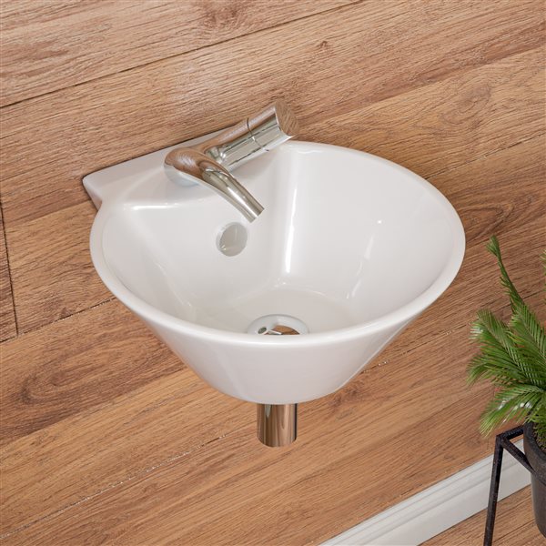 ALFI brand White Porcelain Wall-Mount Oval Bathroom Sink with Overflow Drain (16.38-in x 16.88-in)