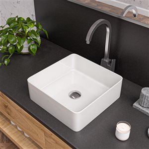 ALFI brand White Porcelain Vessel Square Bathroom Sink (15.13-in x 15.13-in)
