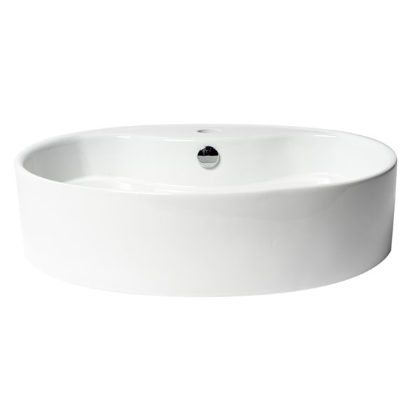ALFI brand White Porcelain Vessel Oval Bathroom Sink with Overflow Drain (22-in x 18.13-in)