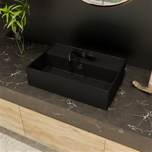 ALFI brand Black Matte Porcelain Vessel Rectangular Bathroom Sink with Overflow Drain (23.38-in x 15.75-in)