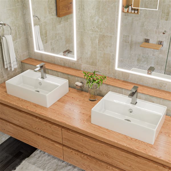 ALFI brand White Porcelain Vessel Rectangular Bathroom Sink with Overflow Drain (23.38-in x 15.75-in)