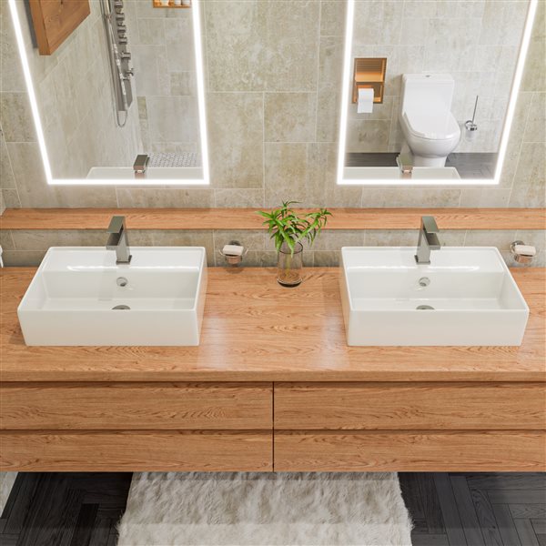 ALFI brand White Porcelain Vessel Rectangular Bathroom Sink with Overflow Drain (23.38-in x 15.75-in)