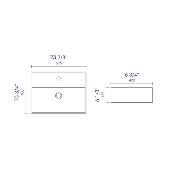 ALFI brand White Porcelain Vessel Rectangular Bathroom Sink with Overflow Drain (23.38-in x 15.75-in)