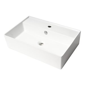 ALFI brand White Porcelain Vessel Rectangular Bathroom Sink with Overflow Drain (23.38-in x 15.75-in)