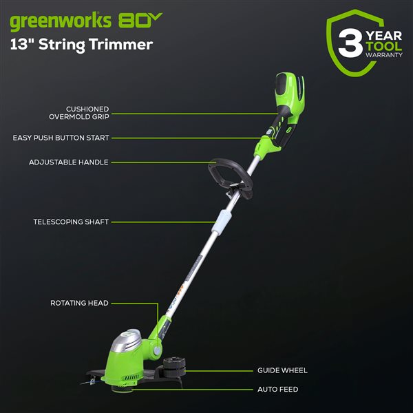 Greenworks 40-Volt 13-in Straight Cordless String Trimmer with Edge Guide (Tool Only)