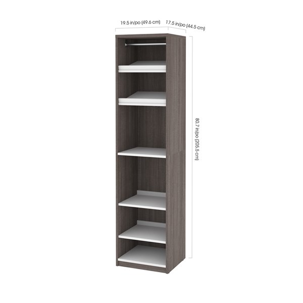 Bestar Cielo 20-in Bark Grey And White Closet Organizer with Shelves