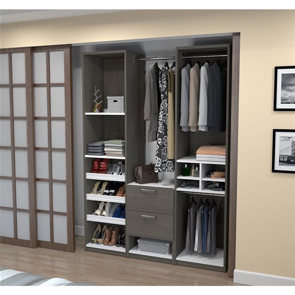 Bestar Cielo 59-in Bark Grey And White Closet Organizer