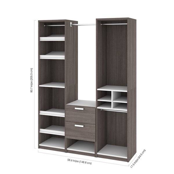 Bestar Cielo 59-in Bark Grey And White Closet Organizer