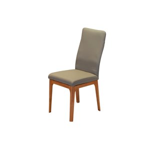 Corcoran Set of 2 Contemporary Grey Genuine Leather Parsons Chair with Wood Frame