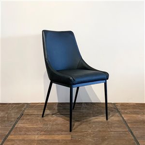MobX Set of 2 Contemporary Black Genuine Leather Parsons Chair with Metal Frame