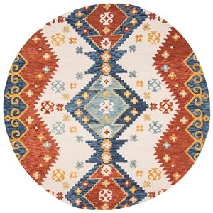 Tapis décoratif d'intérieur rond ivoire/bleu Aspen par Safavieh de style éclectique, 7 pi x 7 pi