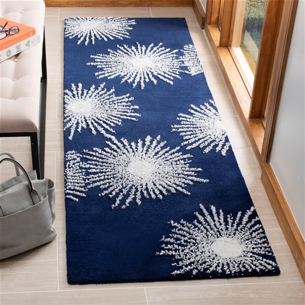 Safavieh Soho 3-ft x 4-ft Dark Blue/Ivory Rectangular Indoor Handcrafted Area Rug