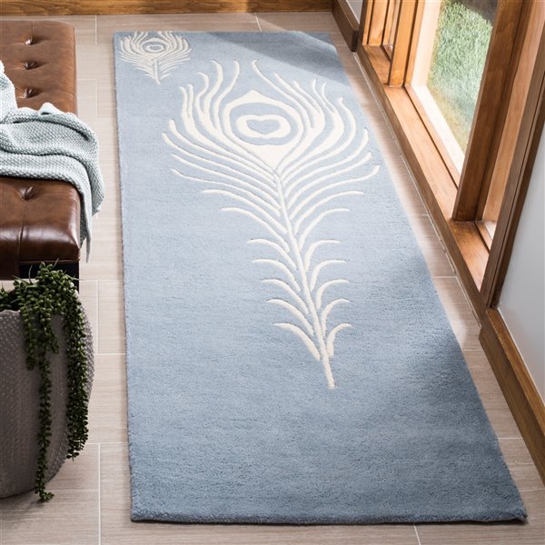 Safavieh Soho 2-ft x 12-ft Light Blue/Ivory Rectangular Indoor Handcrafted Area Rug