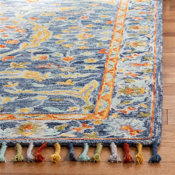 Tapis décoratif d'intérieur rectangulaire bleu/rouille Aspen par Safavieh de style éclectique, 9 pi x 12 pi