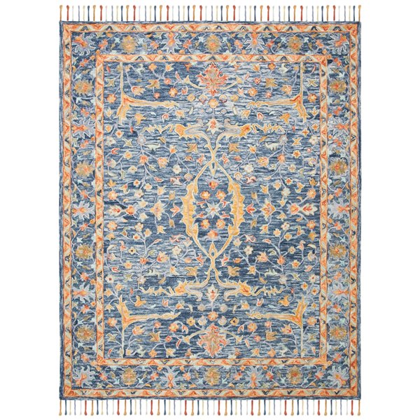 Tapis décoratif d'intérieur rectangulaire bleu/rouille Aspen par Safavieh de style éclectique, 9 pi x 12 pi